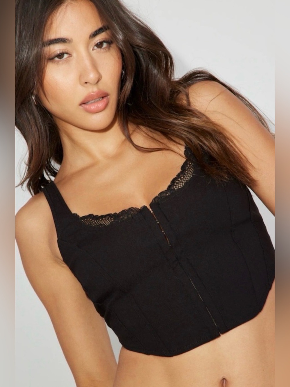Garage Black Lace Trim Corset Top, size M, like new!